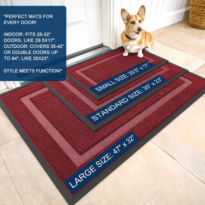 OLANLY Waterproof Front Door Mat - All-Season, Sturdy Natural Rubber | Easy Clean, 47x30, Wine Red