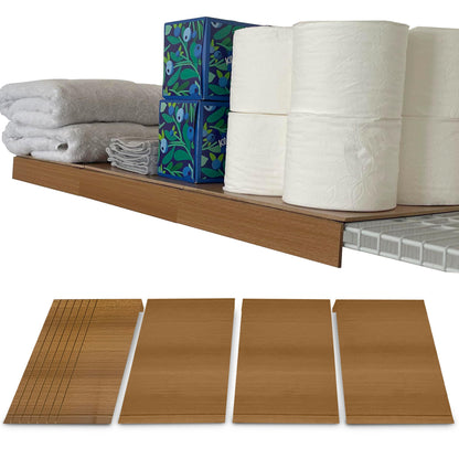 LEAPOAK Wire Shelf Cover - Adjustable Engineered Wood Panels with Extra Modular Pieces - Custom Fit for Pantry, Closet, & Kitchen Wire Shelving - Velcro Secures in Place - Smooth Finish (Light Wood)