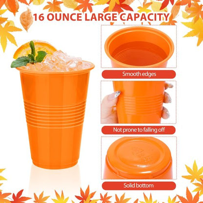 Kochorie 50 Pack Disposable Plastic Cups 16 Oz Solid Color Drinking Cups Party Supplies Strong and Sturdy Drinkware Cup For Birthday, Wedding, Thanksgiving, Fall & Daily Use, Orange