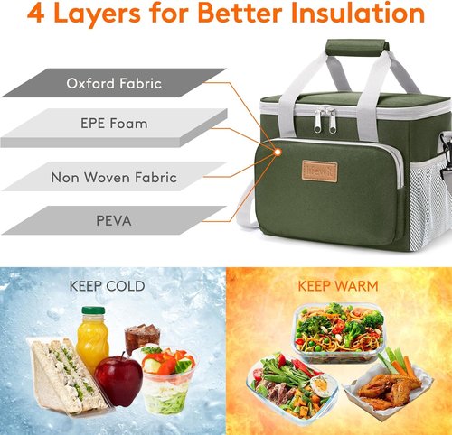 Lifewit Insulated Lunch Bag - Soft Cooler Tote for Adults | Gray & Green, 12-Can Capacity (9L)