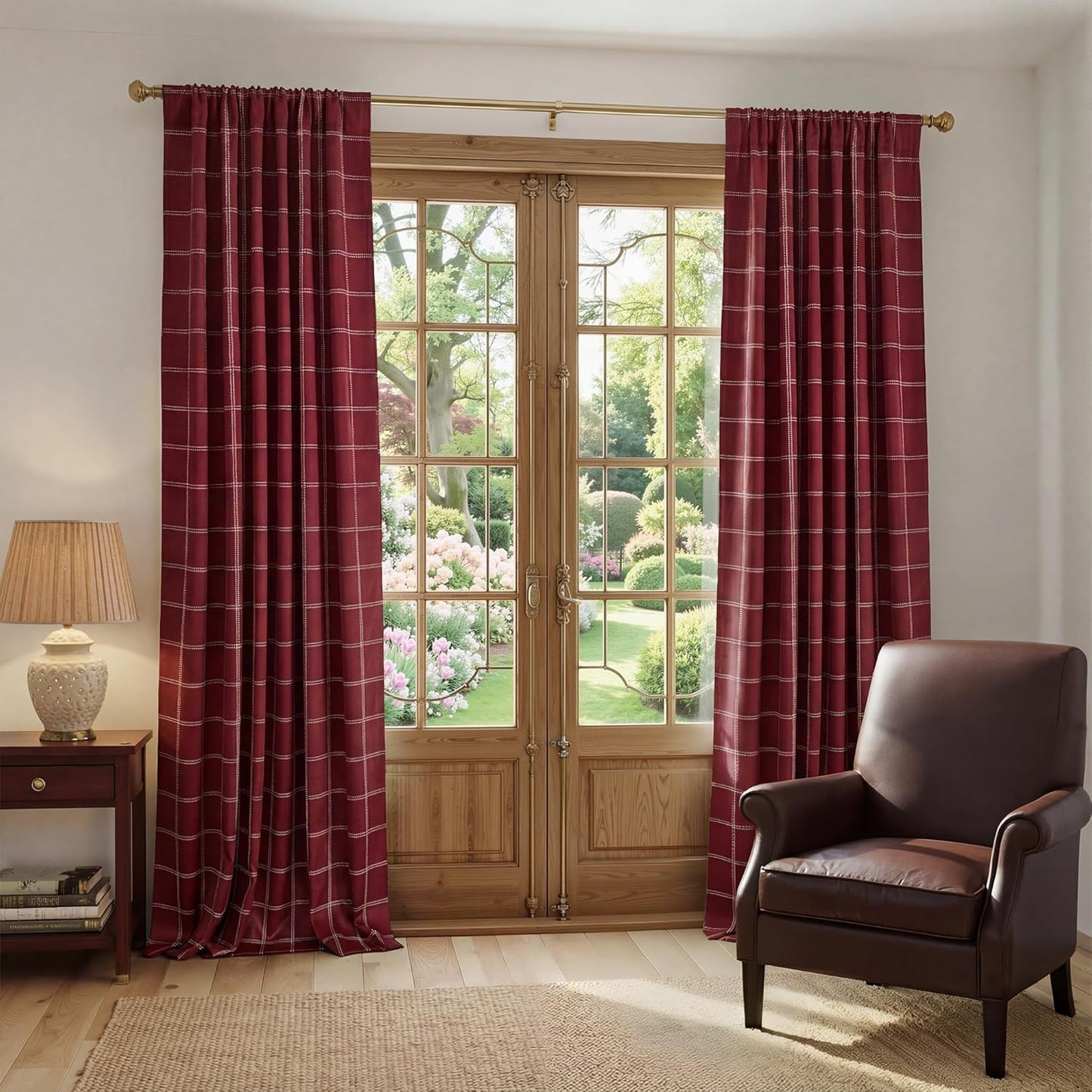 NICETOWN 100% Blackout Red Plaid Curtains - 84 Inch Long Thermal Insulated Drapes | 2 Panels Set for Living Room