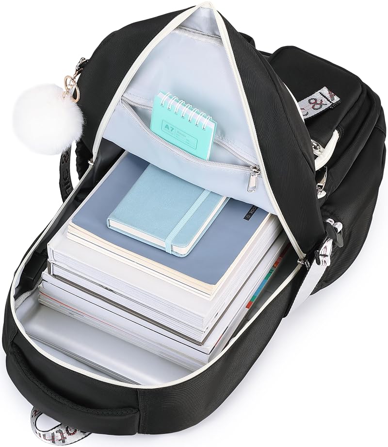 Gothic School Backpack for Girls with USB Ports - Black
