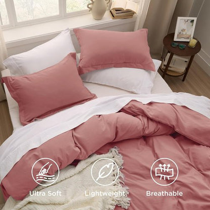 Bedsure Pink Clay Duvet Cover Set - Extra Soft Full Size Bedding, 3 Pieces with Zipper Closure, 80x90 Inches