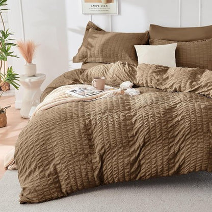 HYMOKEGE King Size Comforter Set - Luxury 7-Piece All-Season Bedding Set in Brown with Sheets & Pillowcases