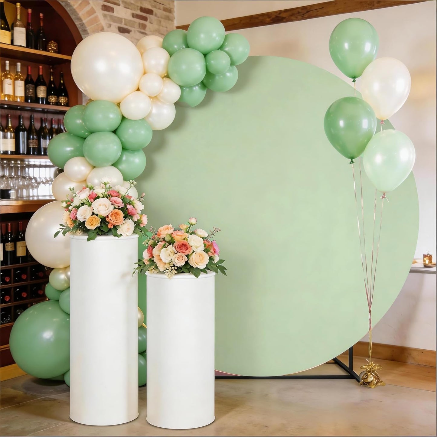 Skiennix 6.6 FT Round Backdrop Cover - Sage Green Spandex Fitted Arch for Weddings & Parties