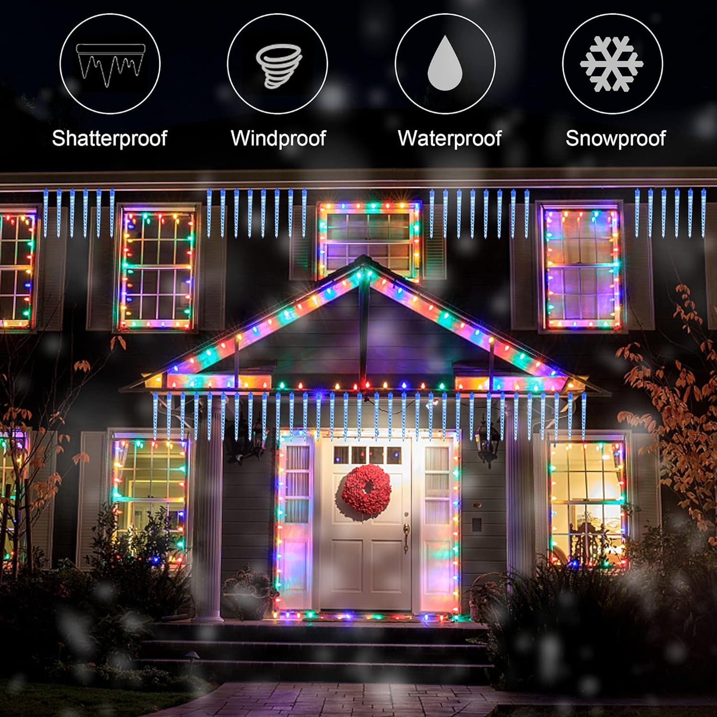WATERGLIDE Meteor Shower Lights - 12" Outdoor Icicle Christmas Lights with 192 SMD LEDs | Connectable Blue Raindrop Decor