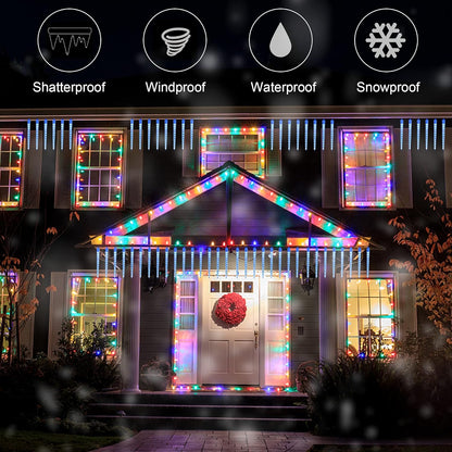 WATERGLIDE Meteor Shower Lights - 12" Outdoor Icicle Christmas Lights with 192 SMD LEDs | Connectable Blue Raindrop Decor
