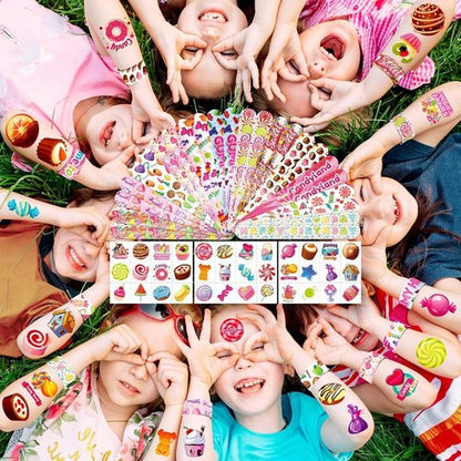 Candyland | 60 PCS Party Favors Set - 36 Temporary Tattoos & 24 Slap Bracelets for Kids, Ideal for Sweet-Themed Celebrations