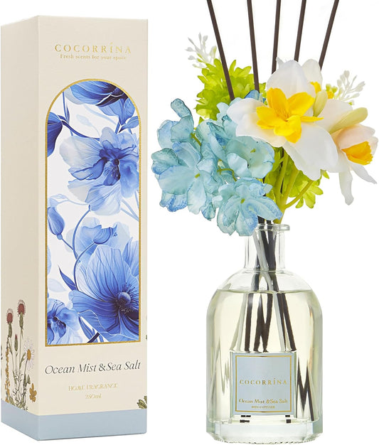 COCORRÍNA Reed Diffuser - Ocean Mist & Sea Salt | 8.5 Fl. Oz. Floral Home Decor with 8 Sticks