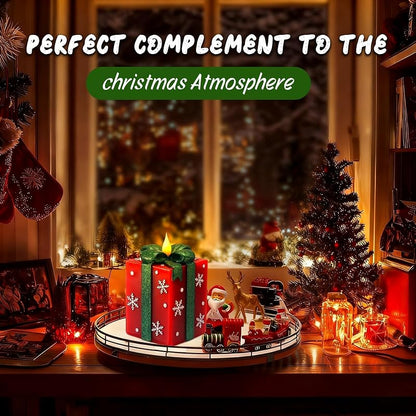 Christmas Flameless Gift Box Candle with Remote Timer - Hand-Painted Real Wax, Red