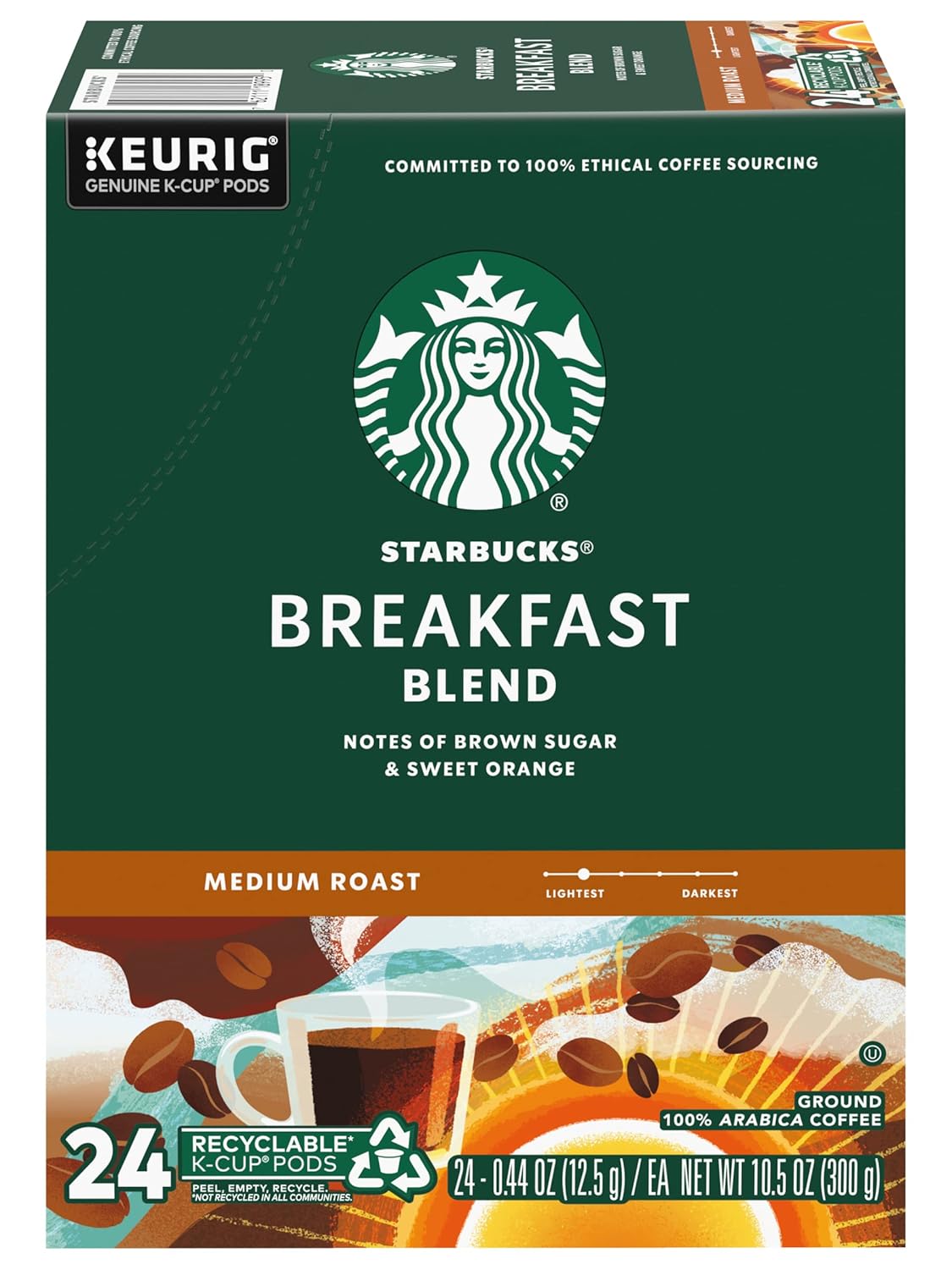 Starbucks Breakfast Blend Coffee K-Cups - Smooth & Flavorful | 72 Count Pack