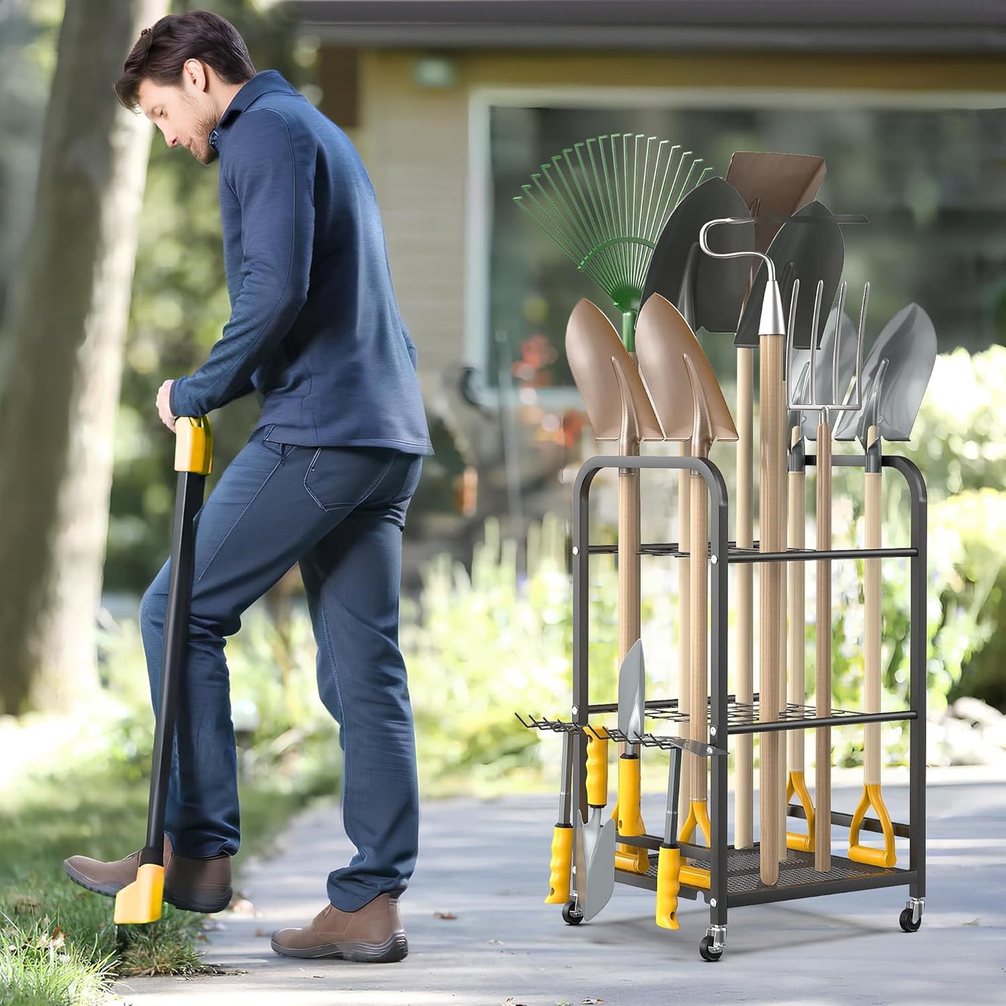 Ultrawall Garden Tool Organizer - Lockable Wheels for Easy Mobility | Versatile Storage Rack for Indoor & Outdoor Use