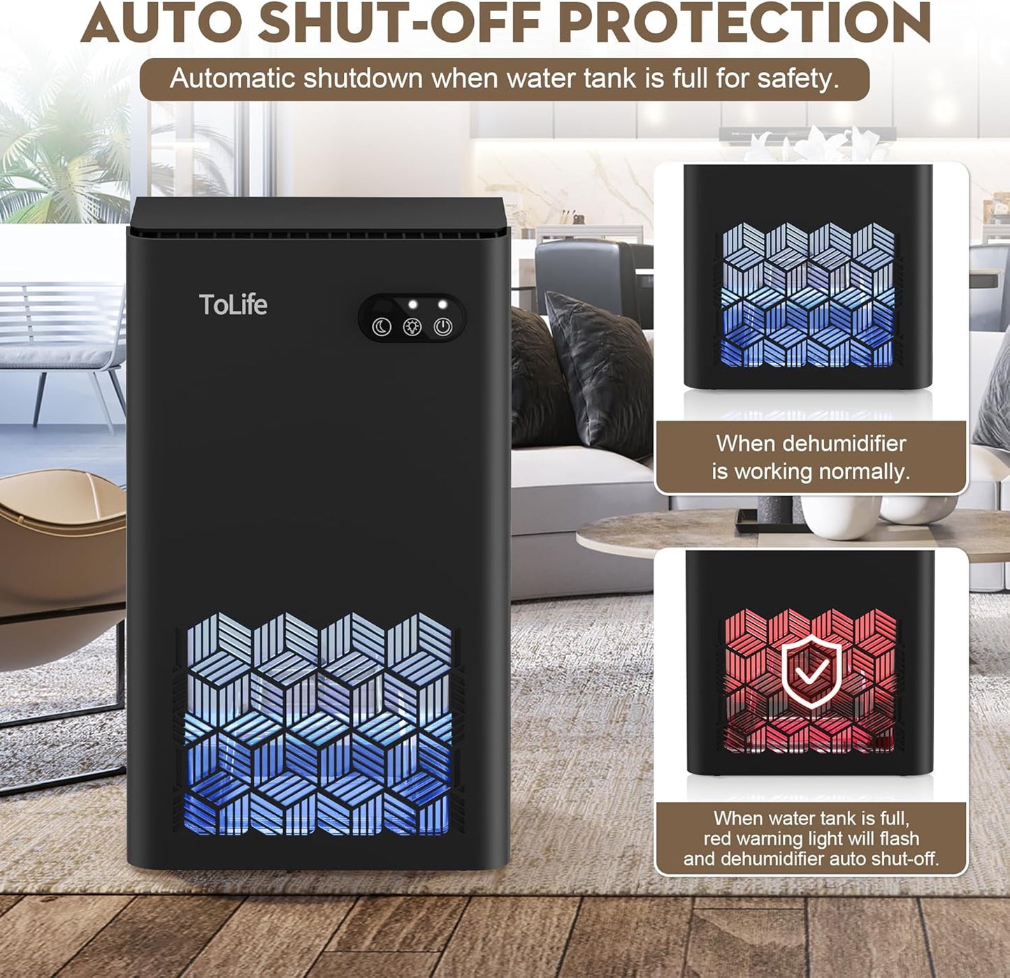 ToLife Dehumidifier - 1000 Sq.Ft. Home Dehumidifier with 95 OZ Water Tank & Auto Shut Off | Black