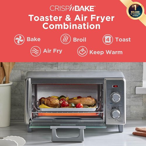 BLACK+DECKER Crisp 'N Bake Air Fry Oven - 5-in-1 Convection Toaster for 9” Pizza, Medium Capacity, Stainless Steel