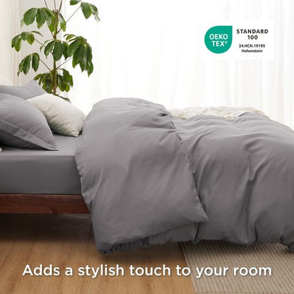Bedsure Duvet Cover with Fitted Sheet Twin/Twin XL - Deep Pocket, Hotel Luxury Soft Double Brushed Bedding Set with Zipper Closure, 1 Duvet Cover, 1 Fitted Sheet, 1 Pillow Shams, NO Comforter, Grey