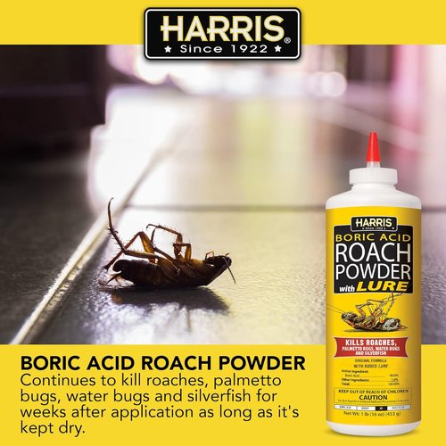 HARRIS Boric Acid Roach & Silverfish Killer Powder - Effective Insect Lure | 16oz