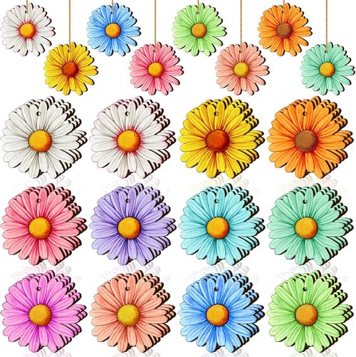 Maitys 36 Pcs Spring Flower Ornaments - Hawaiian Wooden Hibiscus & Daisy Decor for Parties