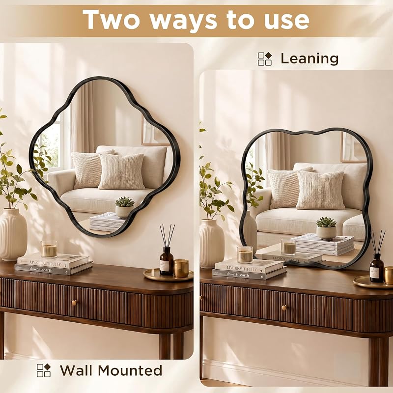 32x32 Inch Irregular Black Bathroom Mirror - Wall Mount with Brushed Aluminum Frame (Variation: Black+31.5"L x 31.5"W)