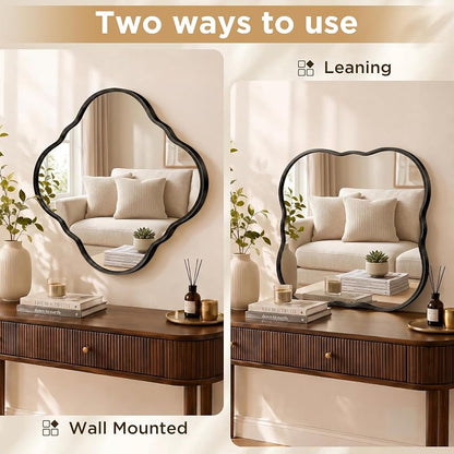 32x32 Inch Irregular Black Bathroom Mirror - Wall Mount with Brushed Aluminum Frame (Variation: Black+31.5"L x 31.5"W)