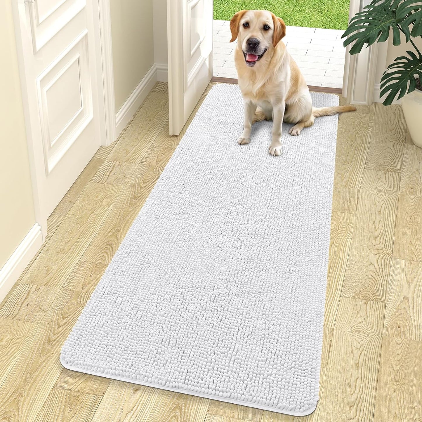 OLANLY Dog Door Mat - Absorbent Non-Slip Washable Doormat for Muddy Paws | 70x24 Inches, White
