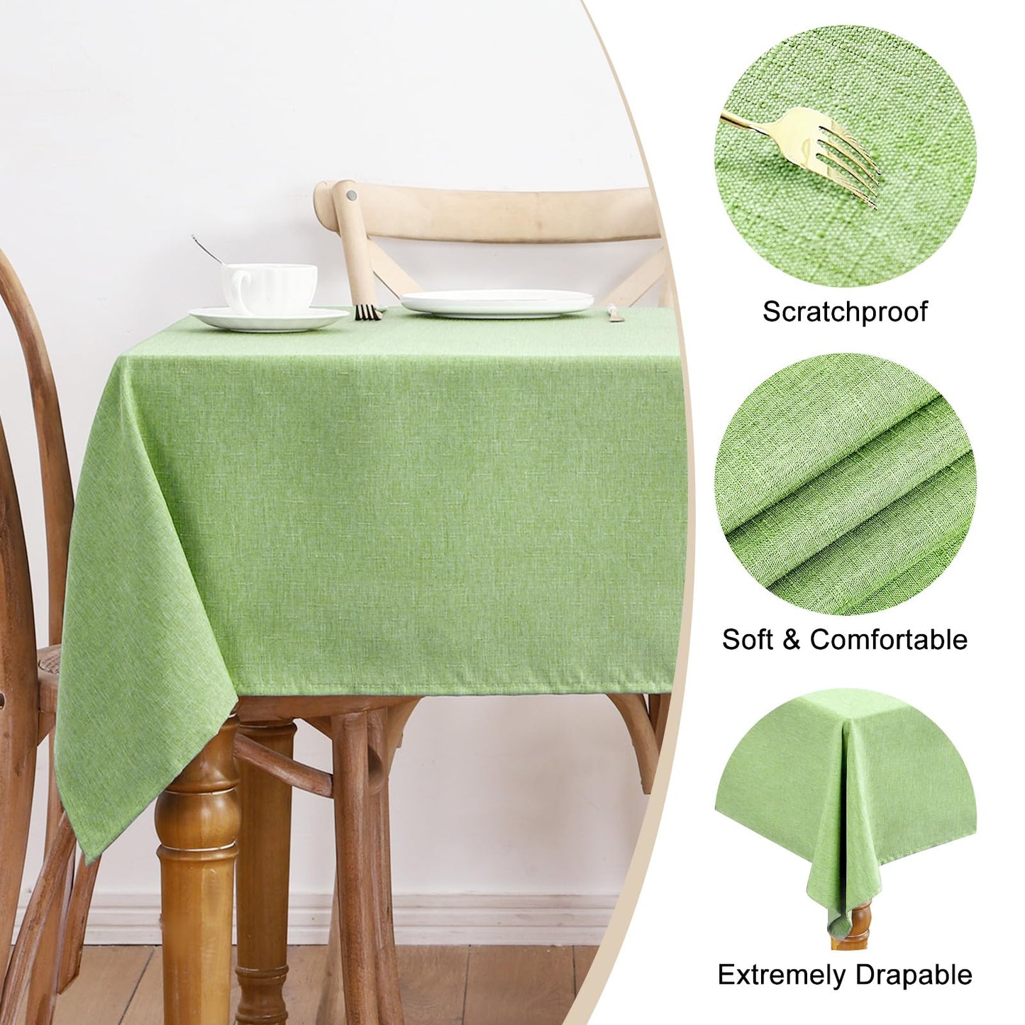 AUSSPVOCT Textured Linen Tablecloth Rectangle 52x70 Water Resistant Spill-Proof Wipeable Green Table Cloth Wrinkle Free Fabric Dining Table Cover for Birthday Party Farmhouse kitchen Tablecloths