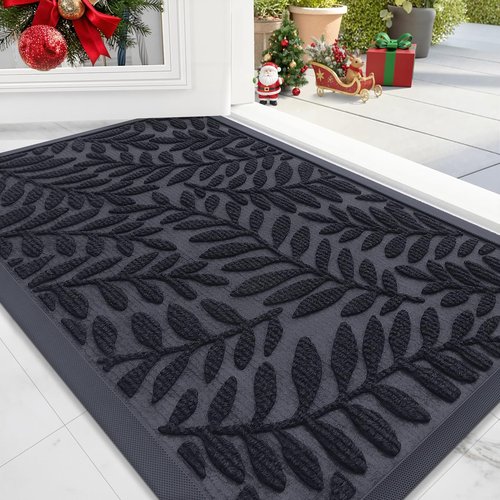 OLANLY Door Mat Indoor Outdoor Entrance, 29.5x17, Waterproof All-Weather All-Season Doormat, Sturdy Natural Rubber, Stain and Fade Resistant, Low Profile, Easy Clean Patio Entryway Mat, Black