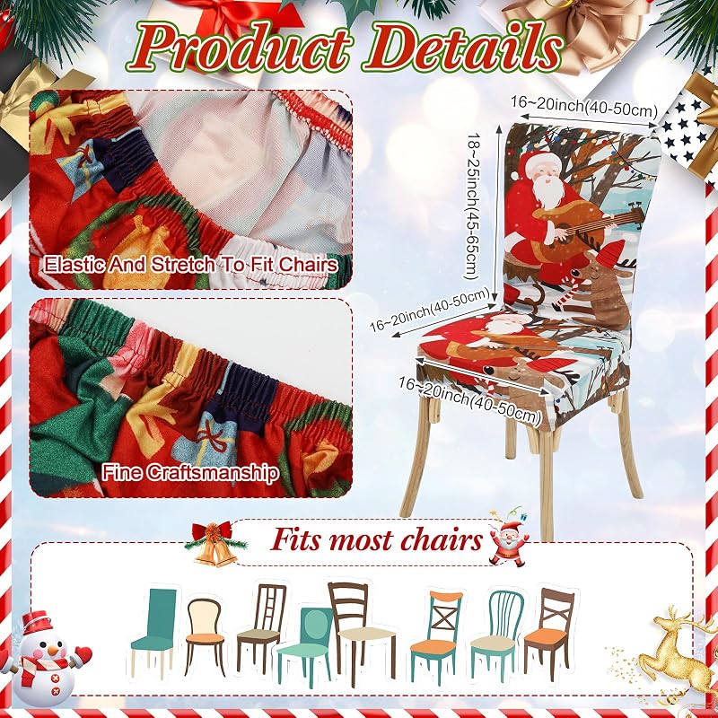 Christmas Tablecloth and Chair Cover Set, 60 Inch Round (6 Chair Covers) – Polyester, Holiday Table Decor