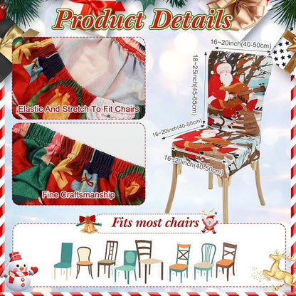 Christmas Tablecloth and Chair Cover Set, 60 Inch Round (6 Chair Covers) – Polyester, Holiday Table Decor