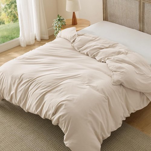 Bedsure Oat Milk Duvet Cover - Extra Soft King Size Bedding, Prewashed Cotton-Like Polyester, 104x90 Inches