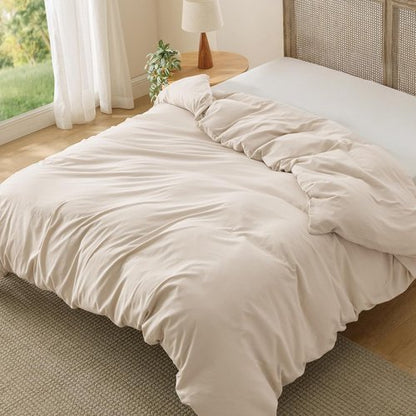 Bedsure Oat Milk Duvet Cover - Extra Soft King Size Bedding, Prewashed Cotton-Like Polyester, 104x90 Inches