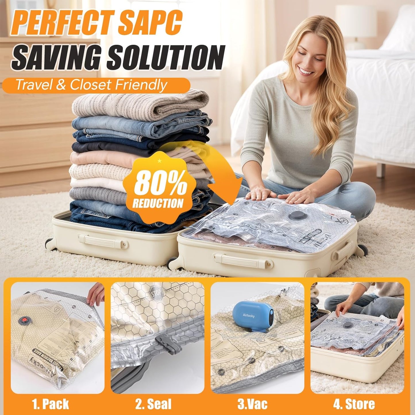 Skiennix Travel Vacuum Storage Bags - 9 Pack Compression Packing Bags with Portable Electric Pump | 80% Space Saver for Luggage