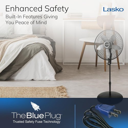 Lasko Oscillating Pedestal Fan - Adjustable Height, Remote Control, 4 Speeds | 20" Black Floor Fan for Home & Office
