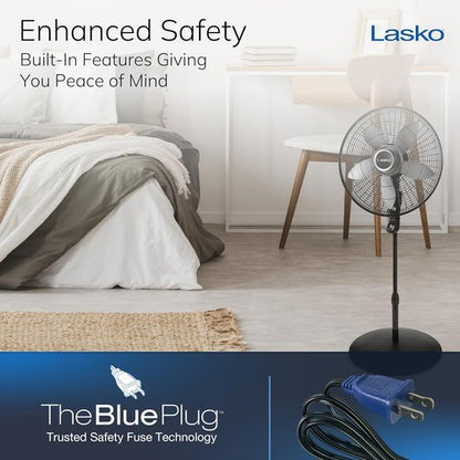 Lasko Oscillating Pedestal Fan - Adjustable Height, Remote Control, 4 Speeds | 20" Black Floor Fan for Home & Office