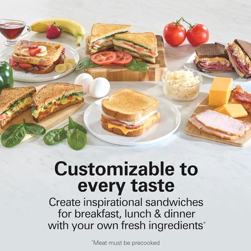 Hamilton Beach Sandwich Stacker - Customizable Hot Sandwich Maker with Built-In Timer | Non-Stick, Compact Design, Silver