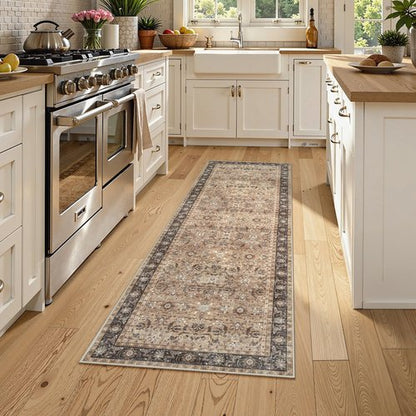 Collive 2x6 Rug Runners for Hallway, Washable Boho Kitchen Runner Rugs Non Slip Vintage Laundry Room Carpets, Low Pile Bathroom Rug Stain Resistant Soft Bedroom Carpet for Entry, Beside, Brown