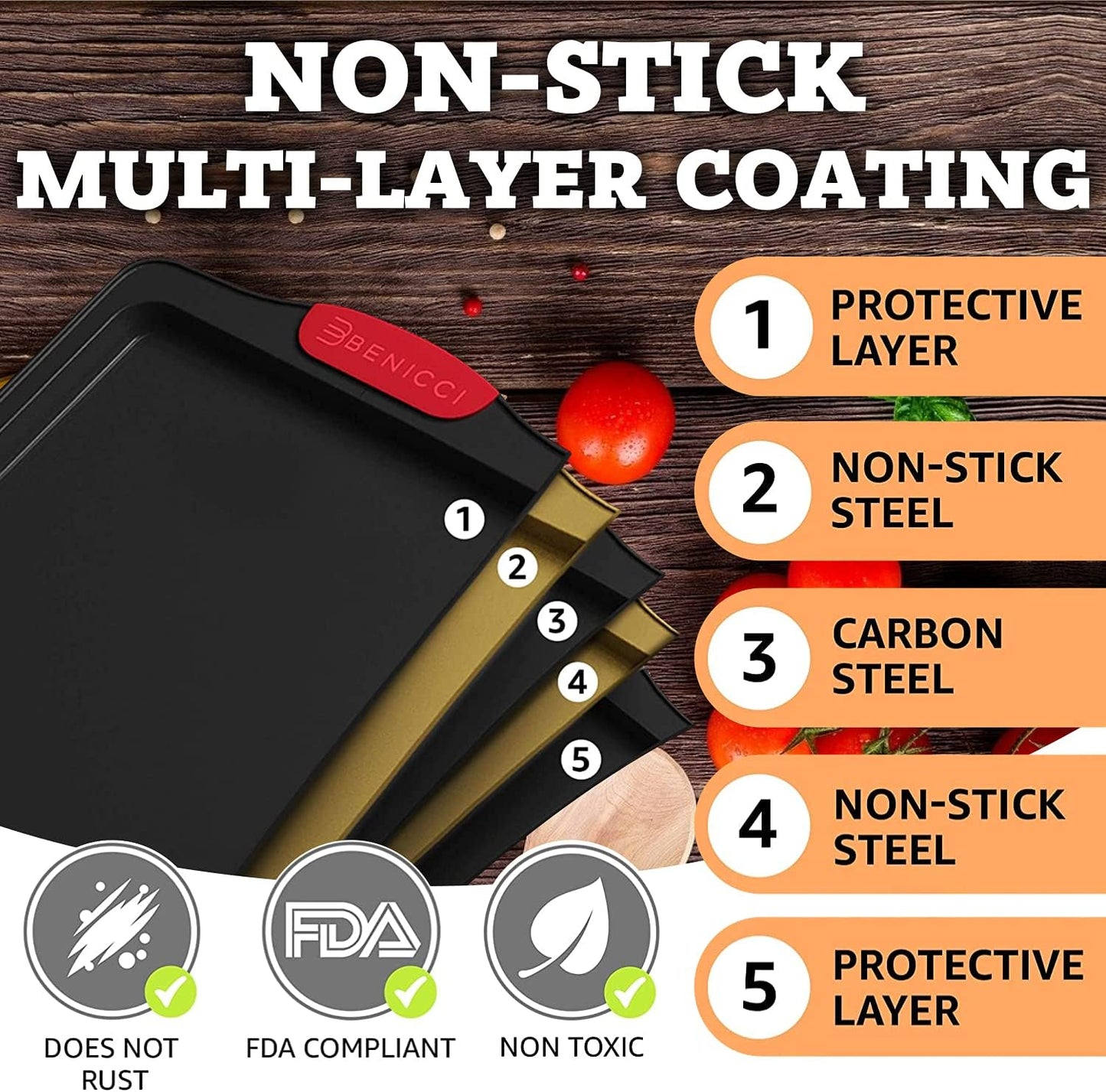Premium Non-Stick Baking Sheets Set of 3 - BPA-Free & Easy to Clean | Perfect for Cookies & Pastries