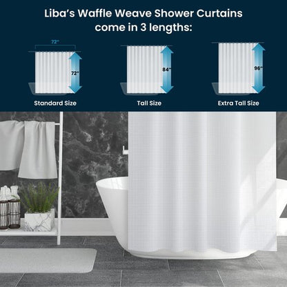 LiBa Waffle Weave Fabric White Shower Curtain, 72 W x 72 H Water Repellent & Heavyweight, Hotel Quality & Cloth Linen Shower Curtains Set and for Bathroom