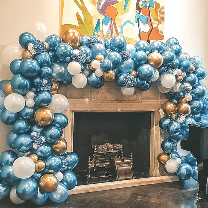 PartyWoo Metallic Light Blue Balloons - 100 Pcs Latex Balloon Arch Kit for Graduation & Baby Shower | 5-18 Inch Sizes