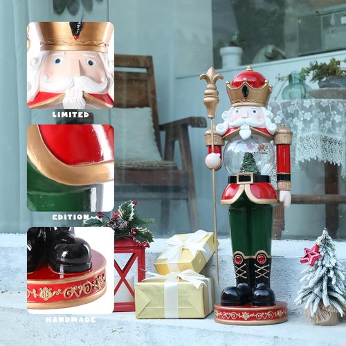 Bdor Large Luxury Nutcracker Soldier - 30 Inch Rotating Reindeer Snow Globe | Handcrafted Christmas Decoration