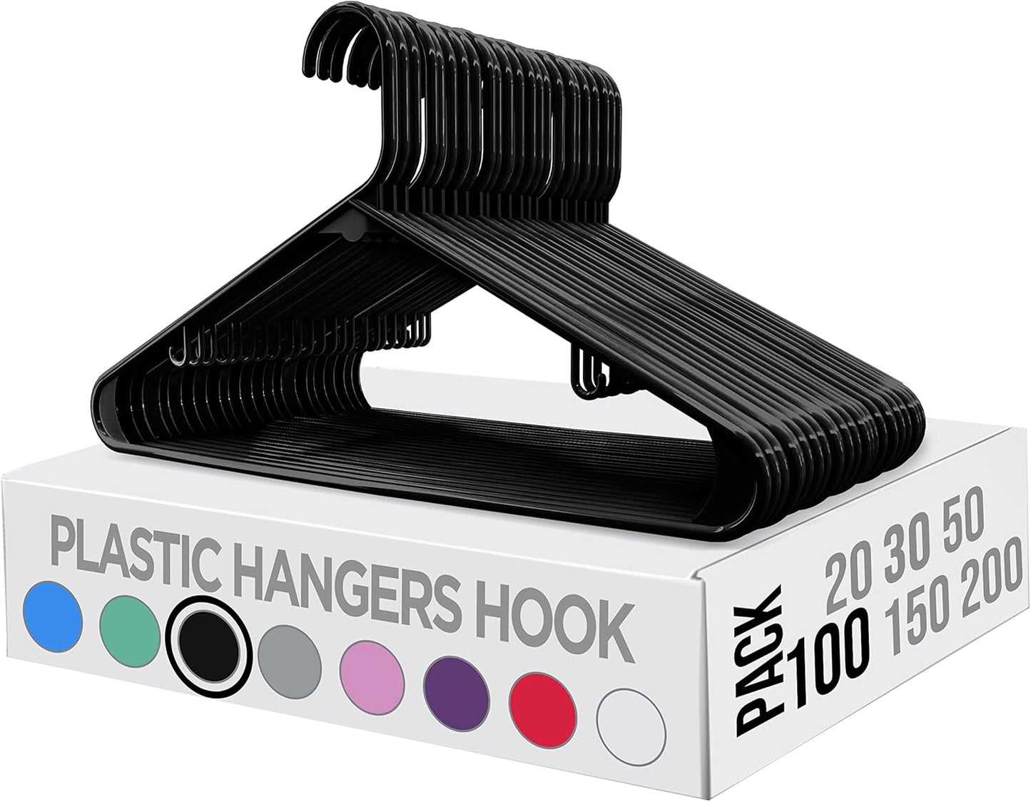 Utopia Home Plastic Hangers - Durable Space-Saving Closet Organizers | 100 Pack in Black for Shirts, Pants & Coats