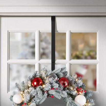 Haute Decor Adjustable Wreath Hanger - Matte Black Over The Door Design for All Door Sizes