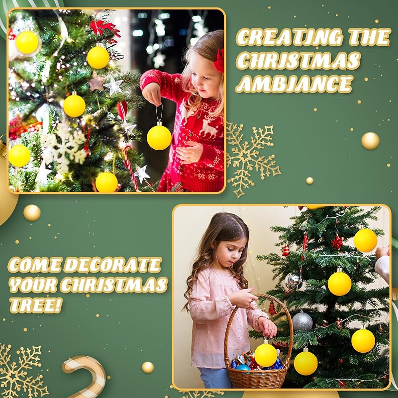 36 Pcs Christmas Ball Ornaments 2.4in Yellow Matte Plastic Balls for Xmas Tree