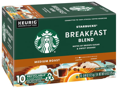 Starbucks Breakfast Blend Medium Roast Coffee K-Cup Pods - 40 Count (Pack of 4 Boxes)