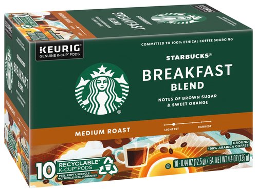 Starbucks Coffee K-Cup Pods, Breakfast Blend Medium Roast, Ground Coffee K-Cup Pods for Keurig Brewing System, 10 CT K-Cup Pods Per Box (Pack of 3 Boxes)