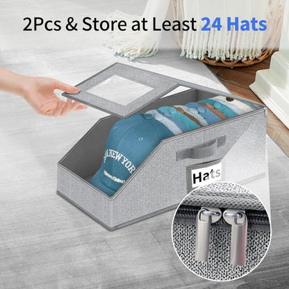 Aokeyee Hat Organizer - Stackable 2PCS Storage with Clear Window Lid & Flip-Top Access | Grey
