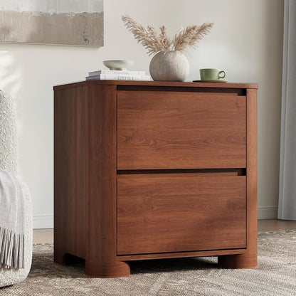 Walnut Nightstand with Charging Station, 2 Drawers, 23.6" W x 23.6" H