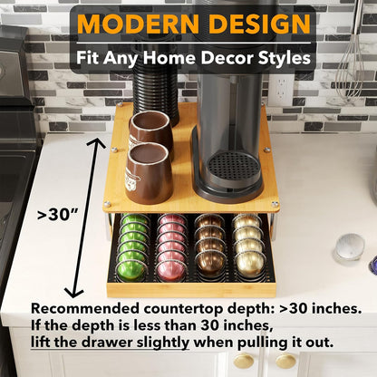 SpaceAid Bamboo Coffee Pod Holder - Drawer Organizer for Nespresso Vertuo Capsules | Holds 40 Big or 56 Small Pods, Natural Finish