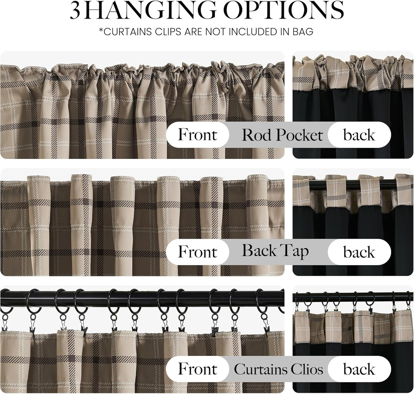 NICETOWN Buffalo Check Curtains - 84-Inch Length Gingham Plaid Drapes for Kitchen & Living Room | Taupe, 2 Panels