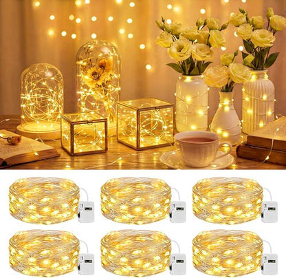 Btfarm LED Fairy Lights - 6 Pack Battery Operated Twinkle String Lights | 7ft Waterproof Mini Silver Wire for DIY Decor