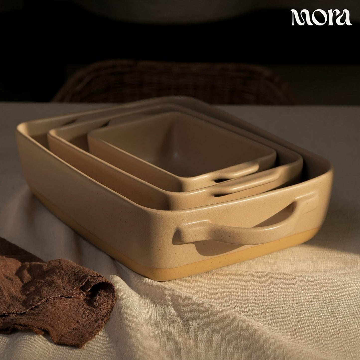 Mora Ceramic Baking Dishes Set of 2 | Versatile Porcelain Casserole & Loaf Pans - 7x11 in, Mushroom Color